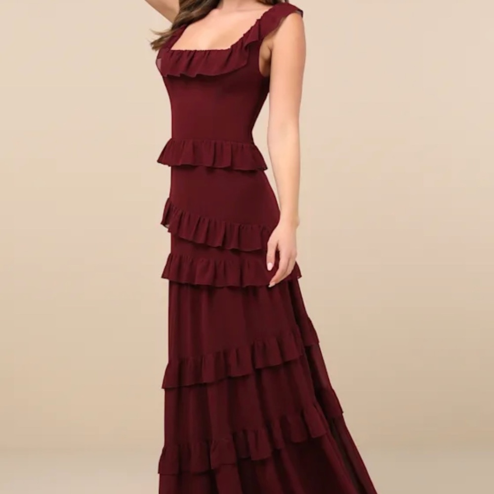 Lulu's Burgundy Ruffled Maxi Dress